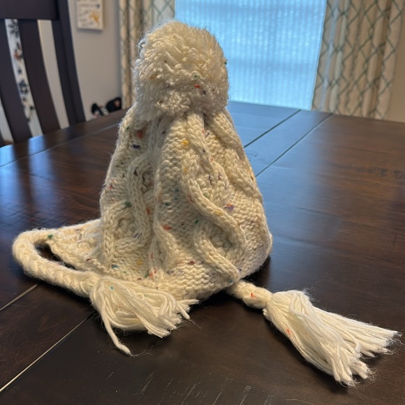 Burton plush fleece lined trapper hat - ivory with various color specs - Picture 3 of 4